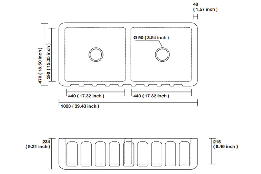 Мойка для кухни Kerasan Hannah 100 см двойная 545101 Мойка для кухни Kerasan Hannah 100 см двойная 545101