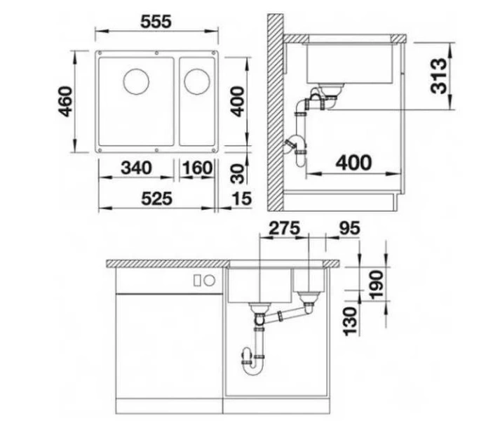 Мойка для кухни Blanco Rotan 340/160-U 55 см белый 523078 Мойка для кухни Blanco Rotan 340/160-U 55 см белый 523078