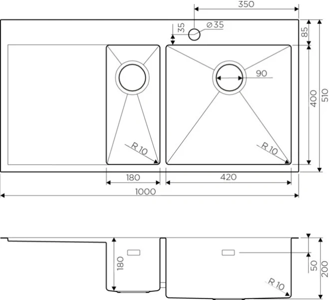Мойка для кухни Omoikiri Akisame 100-2-IN-R 100 см нержавеющая сталь чаша справа 4973547 Мойка для кухни Omoikiri Akisame 100-2-IN-R 100 см нержавеющая сталь чаша справа 4973547