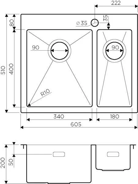Мойка для кухни Omoikiri Akisame 60-2-IN-L 60 см нержавеющая сталь 4993775 Мойка для кухни Omoikiri Akisame 60-2-IN-L 60 см нержавеющая сталь 4993775