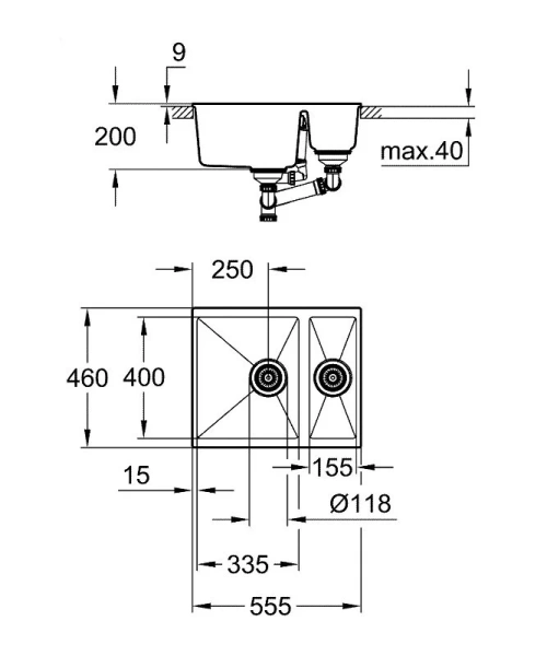 Мойка для кухни Grohe K500 55 см черный гранит 31648AP0 Мойка для кухни Grohe K500 55 см черный гранит 31648AP0