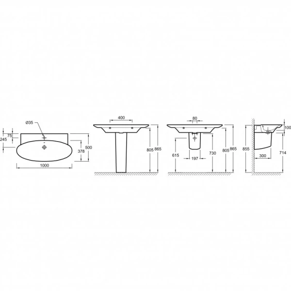 Раковина Jacob Delafon Presquile 100 см подвесная E4436-00 Раковина Jacob Delafon Presquile 100 см подвесная E4436-00