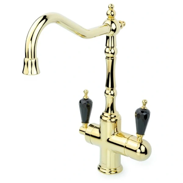 Смеситель для питьевой воды Boheme Kitchen золото ручка Swarovski черная 112-BSW