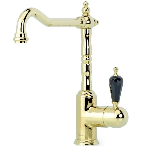 Смеситель для кухни Boheme Kitchen золото ручка Swarovski черная 102-BSW