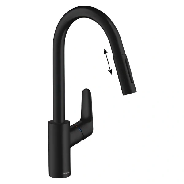Смеситель для кухни Hansgrohe Focus вытяжной излив, черный матовый 31815670