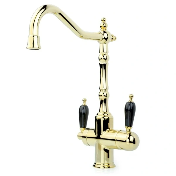 Смеситель для питьевой воды Boheme Kitchen золото ручка черная 112-BLC
