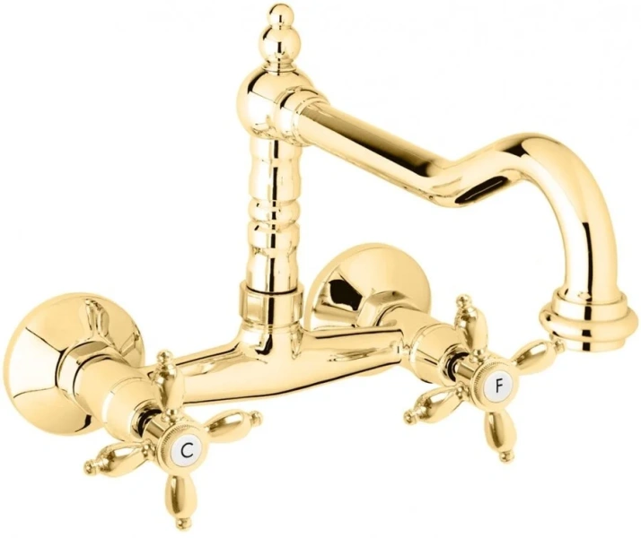 Смеситель для кухни Cezares Nostalgia золото 24 карат NOSTALGIA-LLP-03/24