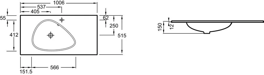 Раковина Jacob Delafon Nouvelle Vague 100 см матовая белая EB3021-DE1 Раковина Jacob Delafon Nouvelle Vague 100 см матовая белая EB3021-DE1