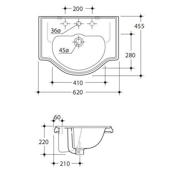 Раковина Kerasan Retro 103001 62 см встраиваемая Раковина Kerasan Retro 103001 62 см встраиваемая