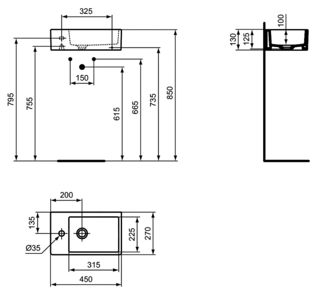 Раковина Ideal Standard Strada 45 см асимметричная, без перелива K081701 Раковина Ideal Standard Strada 45 см асимметричная, без перелива K081701