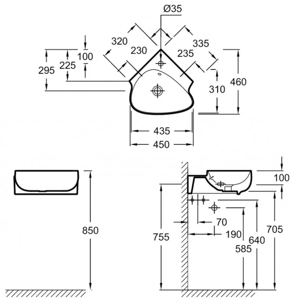 Раковина Jacob Delafon Nouvelle Vague 45 см угловая EGL112-00 Раковина Jacob Delafon Nouvelle Vague 45 см угловая EGL112-00