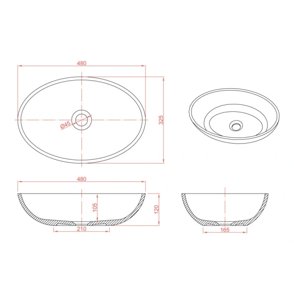 Раковина Montebianco Conca 48 см белая матовая 12093 Раковина Montebianco Conca 48 см белая матовая 12093
