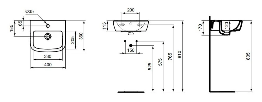 Раковина Ideal Standard Tempo 40 см подвесная T056701 Раковина Ideal Standard Tempo 40 см подвесная T056701