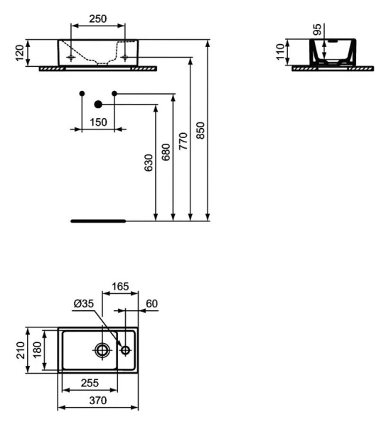 Раковина Ideal Standard Tempo 37 см евробелая E211201 Раковина Ideal Standard Tempo 37 см евробелая E211201