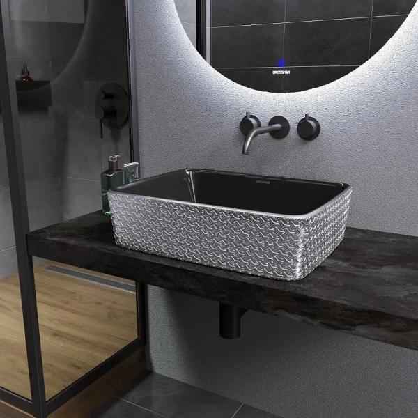 Раковина Grossman Color 48 см серебро/черная GR-3016SBR Раковина Grossman Color 48 см серебро/черная GR-3016SBR