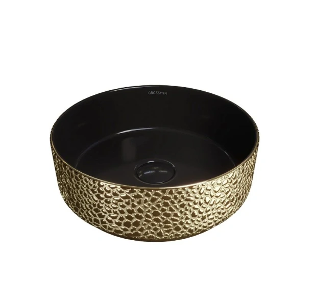 Раковина Grossman Color 35.5 см золото/черная с текстурой кожи GR-5010GBL