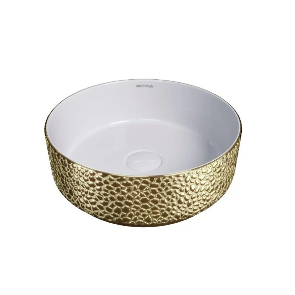 Раковина Grossman Color 35.5 см золото/белая с текстурой кожи GR-5010GWL